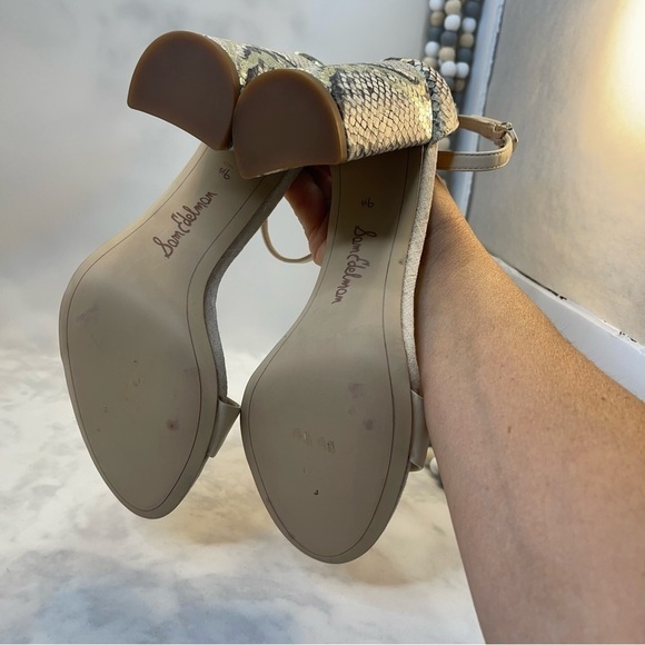 Sam Edelman Yaro Ankle Strap Snake Embossed and beige Block heel Sandal 9.5 - Picture 6 of 11